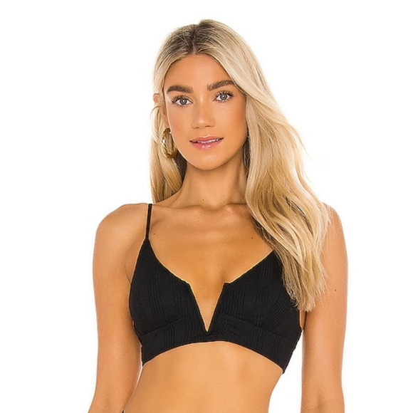 L*Space Siren Pointelle Rib Bikini Top Black Size Medium - Picture 1 of 5